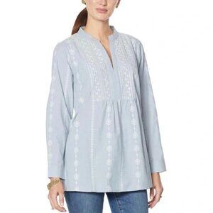 NEW Diane Gilman DG2 Embroidered Chambray Tunic Indigo P271